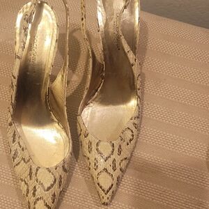Dolce & Gabbana Women's Snake Print Heels - Gold and Tan
